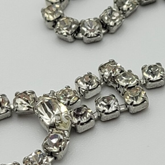 Vintage 50s 60s Rhinestone Bow Tennis Necklace 15" Silver Tone Clear Crystal - Picture 5 of 10